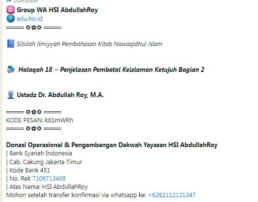 Halaqah 18 ~ Penjelasan Kitab Nawaqidhul Islam Pembatal Keislaman Ketujuh Bagian 2