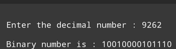 Write a c++ program to convert decimal number in to binary number