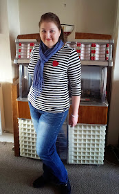 Breton top and scarf with Lucky Dip Club brooch