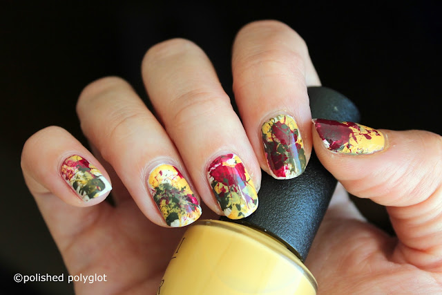 Red, yellow & green Splatter Nail design with OPI Washington collection