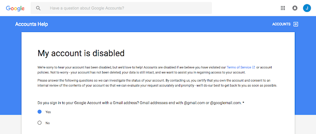 gmail account disabled