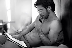 hot, alpha male, sexy, shirtless, reading, man candy