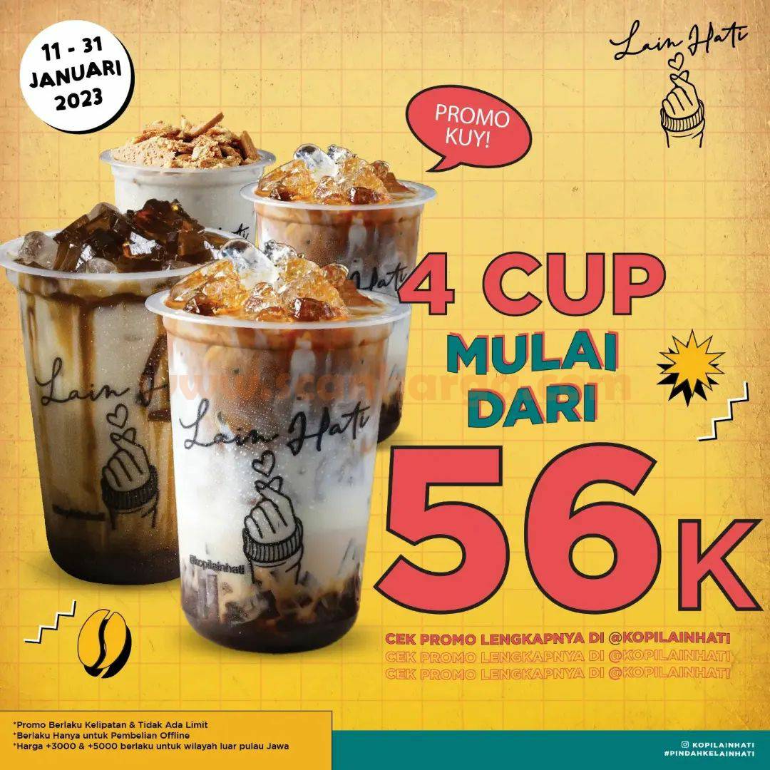 Promo KOPI LAIN HATI – Harga Spesial 4 Cup Coffee mulai Rp. 56.000*