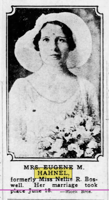 newspaper image of bride Nellie Boswell announcing marriage to Eugene M Hahnel