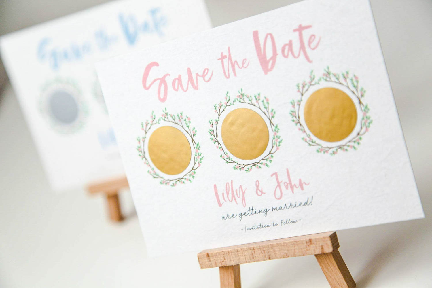 Scratch Off Save the Date Invitation Floral Wreath