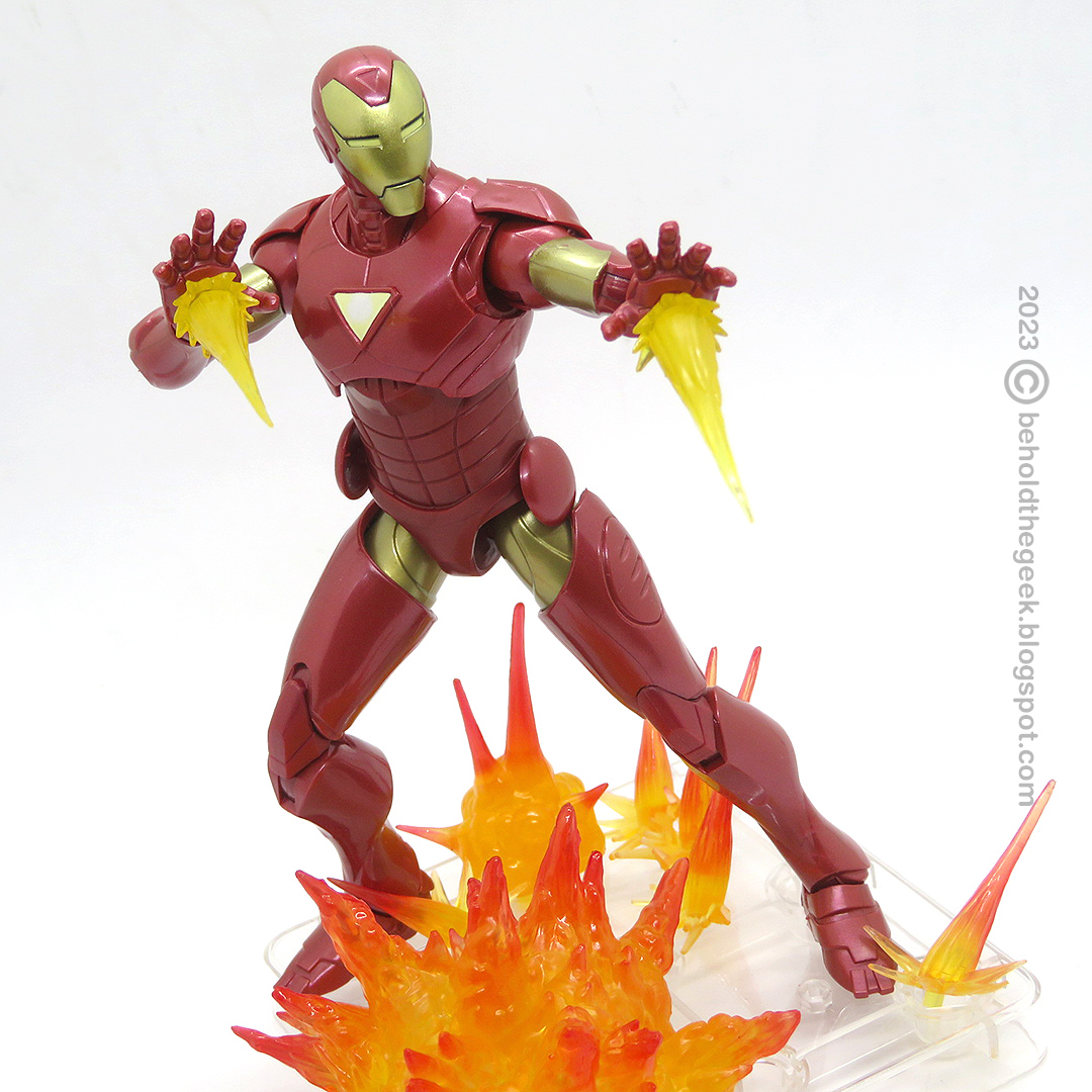 Another image of Hasbro Marvel Legends Extremis Iron Man's repulsor effects
