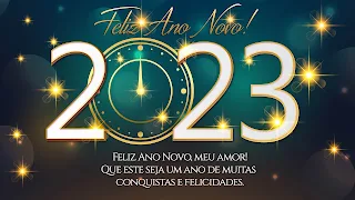 Feliz Ano Novo 2023 Fundo Brilhante com Relógio Dourado