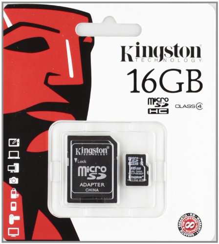 Kingston 16 GB Class 4 MicroSDHC Flash Card with SD Adapter SDC4/16GB