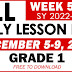 GRADE 1 DAILY LESSON LOG (Quarter 2: WEEK 5) DEC. 5-9, 2022
