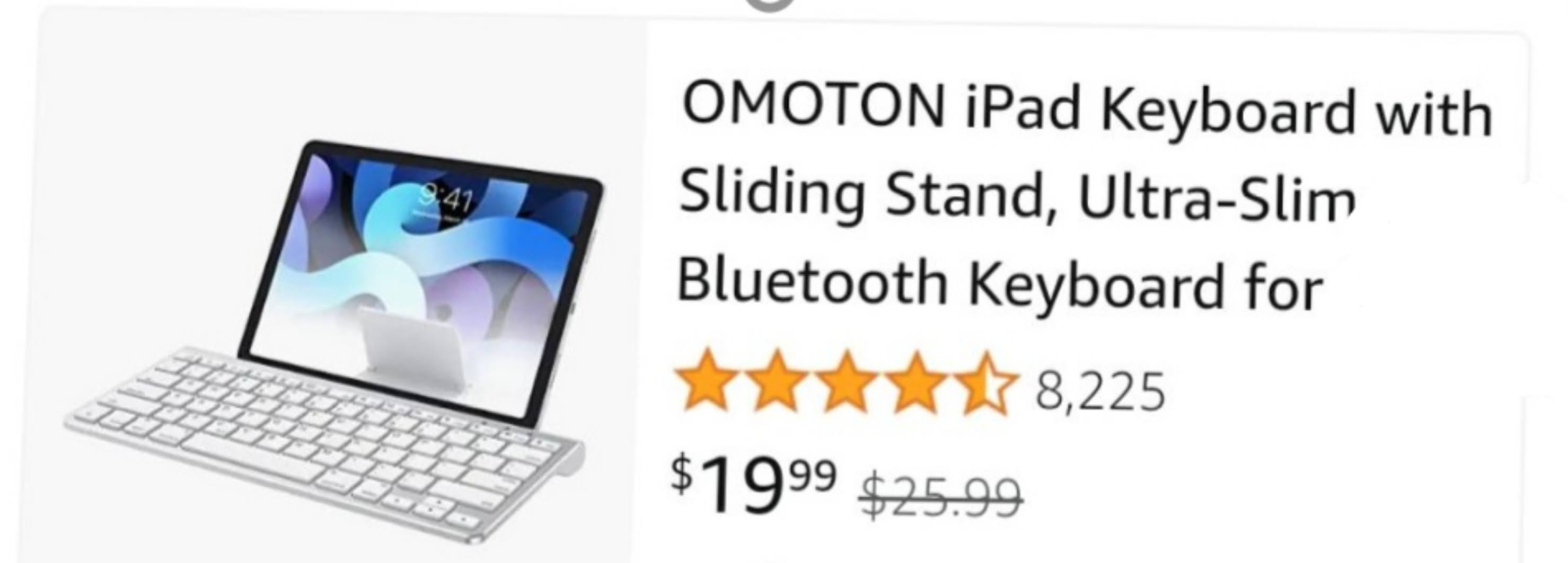 OMOTON iPad Bluetooth keyboard with sliding stand $19.99