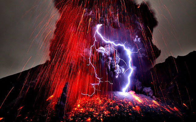 Sakurajima Volcano with Lightning