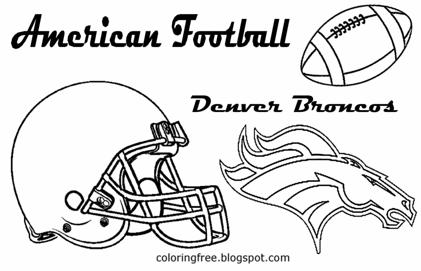 Denver Broncos printable American team football coloring book pages for boys US sport games