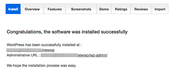 WordPress Installation Successful