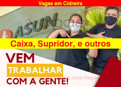 Asun abre vagas para Auxiliar de limpeza, Caixa, Supridor, Aux. Hortifruti e outros em Cidreira