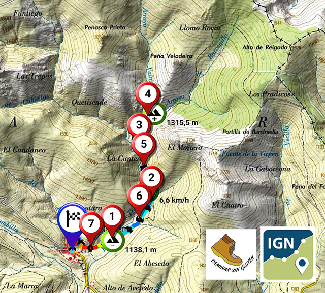 Mapa topográfico IGN Ruta de los Vados o Camino de los Carros