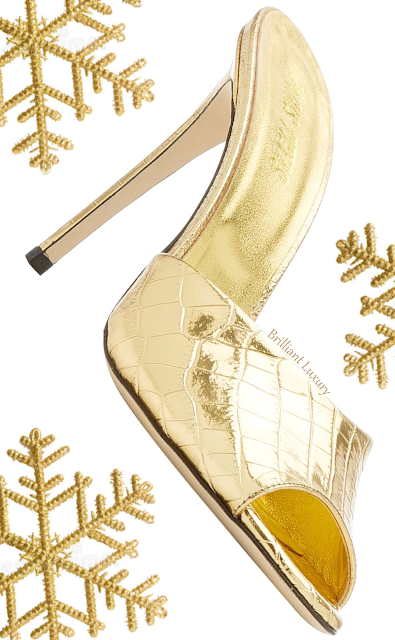 ♦Paris Texas golden croc-embossed metallic leather mule shoe #paristexas #shoes #brilliantluxury