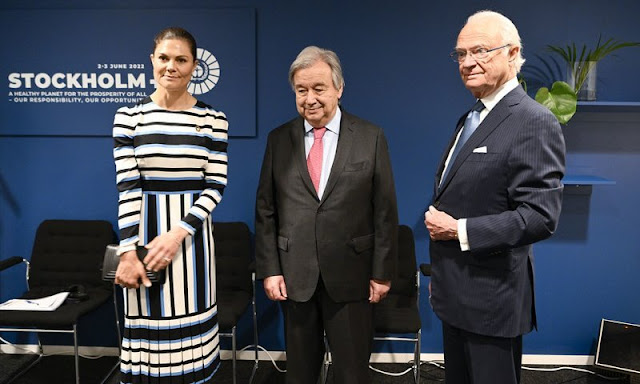 Crown Princess Victoria wore a dress by Dolce and Gabbana. UN Secretary-General António Guterres. Prime Minister Magdalena Andersson