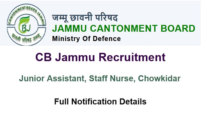 Cantonment Board Jammu Vacancy 2023