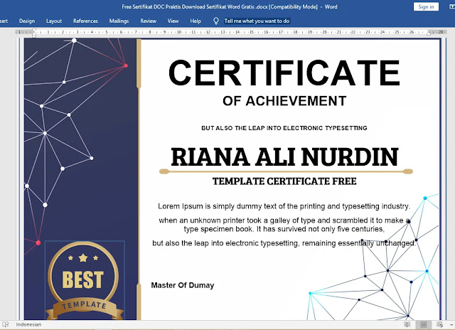 Free Sertifikat DOC Praktis Download Sertifikat Word Gratis .docx