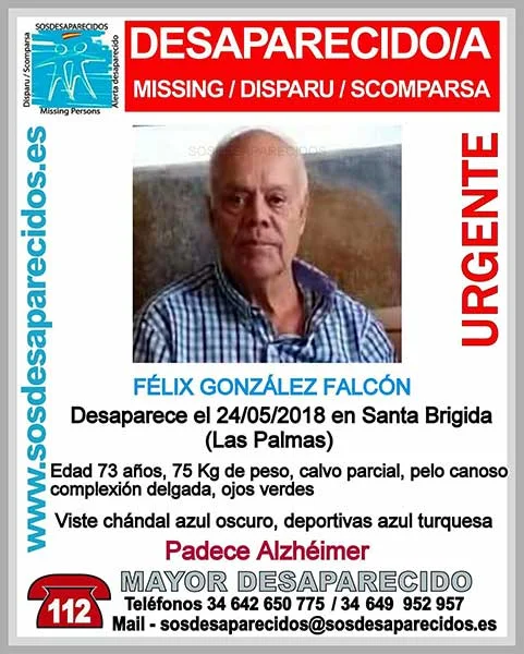 Félix González Falcón, hombre con alzheimer desaparecido en Santa Brígida