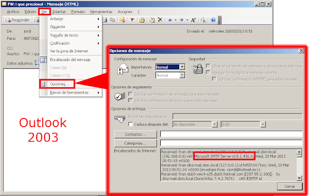 Encabezado de Internet Microsoft Outlook 2003