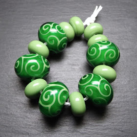 Lampwork glass beads made in Creation is Messy 'Envy'