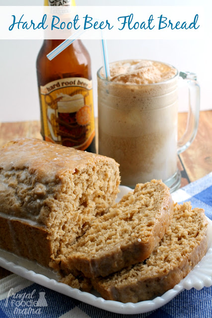 This Hard Root Beer Float Bread is dense and moist with the tasty flavor of root beer that is complemented perfectly with the vanilla glaze.