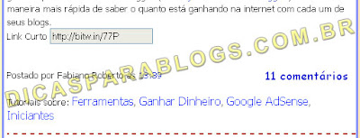 mostrar link encurtado no blogger