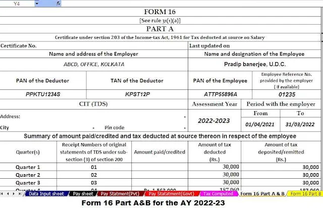 Income Tax Form 16 Part A and B