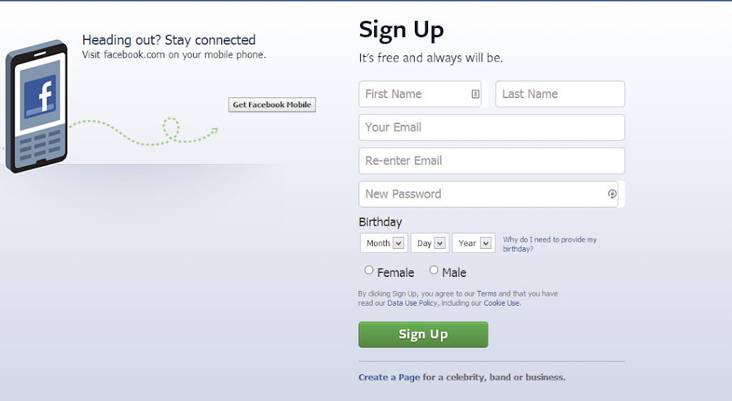 facebook welcome page