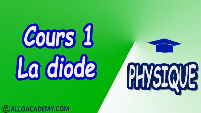 Cours 1 La diode pdf Physique La diode Fonctionnement Caractéristiques Caractéristiques des différentes diodes La diode de roue libre Test des diodes Cours Résumé Exercices corrigés Examens corrigés Travaux dirigés td Travaux pratiques TP Devoirs corrigés Contrôle corrigé