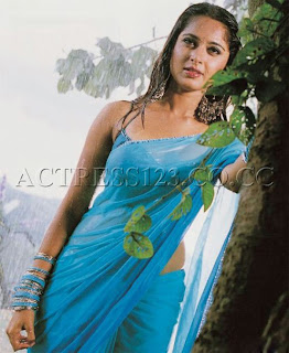 Actress Anushka hot Cleavage in Blue Saree