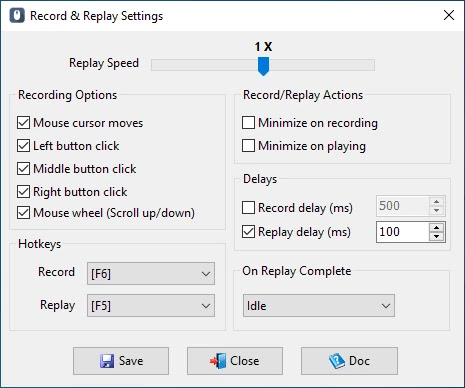 Record and Replay Settings