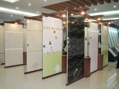 Thiết kế showroom trưng bày gạch ốp lát bằng cách sử dụng các vách dựng đứng