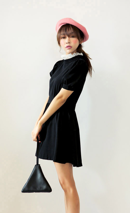 Feminine Ruffled High-Neck Dress