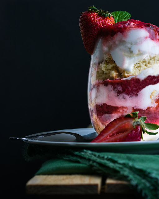 Strawberries & Cream Tres Leches Trifles in Wine Glass