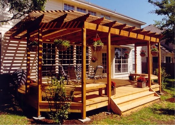 Backyard deck design with open roof wood | Backyard Design ...