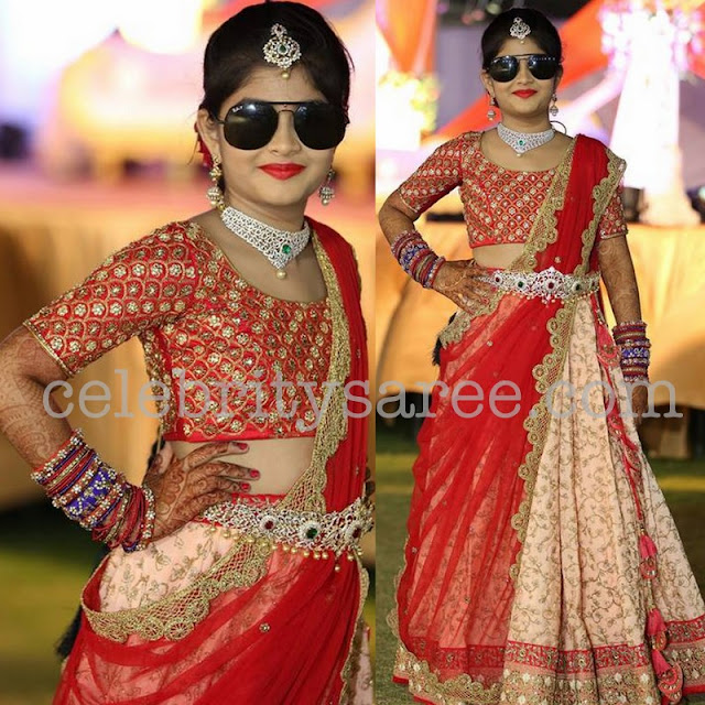 Small Girl in Peach Half Saree