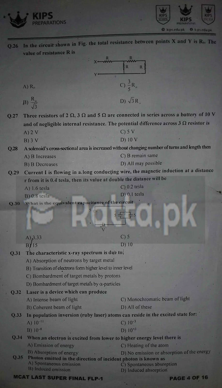 KIPS MCAT Ful Length Paper-1 Physics 4