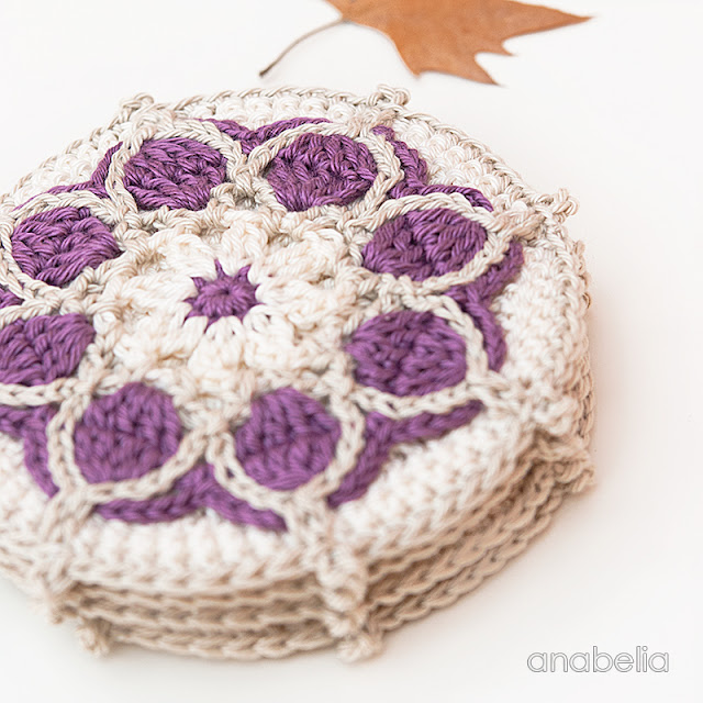 Winter Flowers crochet coasters, motif # 1 / 2017 Anabelia Craft Design