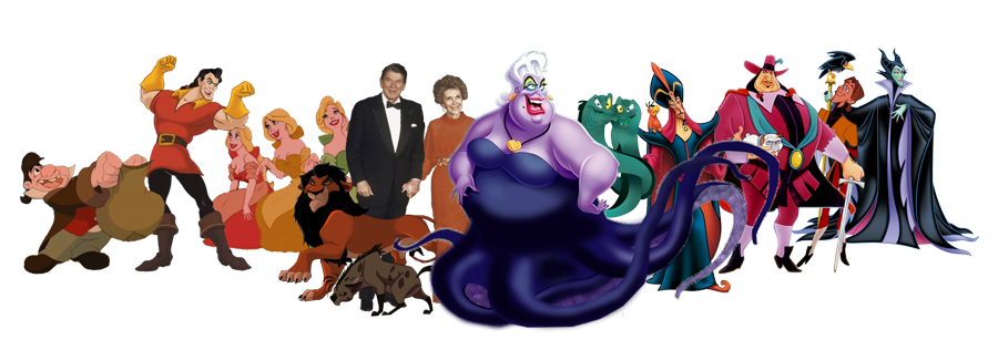 The Disney Villains and sidekicks, with Ronald and Nancy Reagan