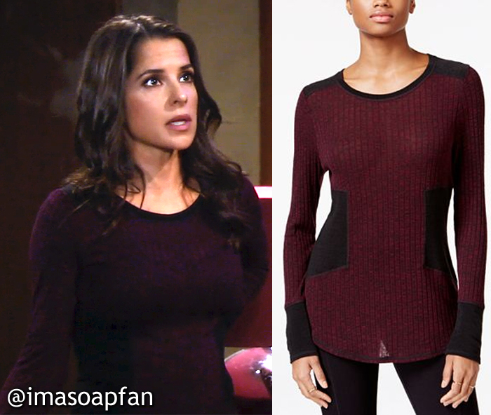 Sam Morgan, Kelly Monaco, General Hospital, GH, Purple and Black Colorblocked Sweater, Rachel Roy