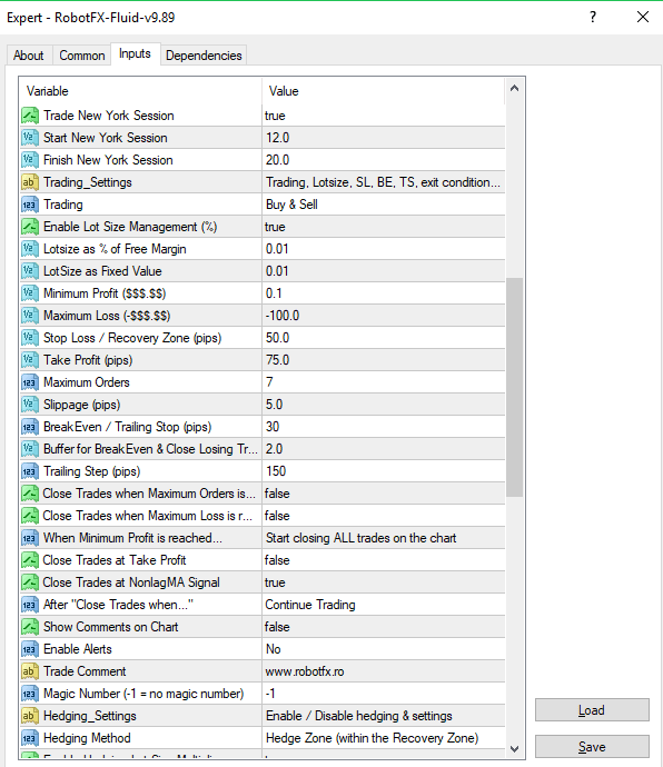 Fluid EA settings Fluid EA settings