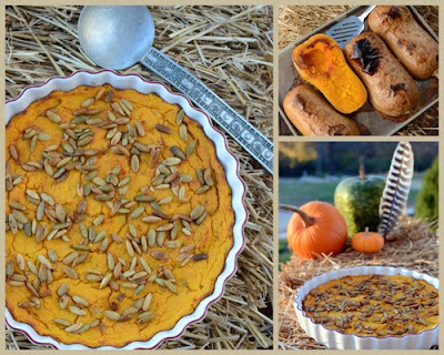 Squash Puff ♥ KitchenParade.com, an old family recipe traditional at Thanksgiving, a welcome savory make-ahead casserole, just creamy winter squash topped with pumpkin seeds. Rave reviews! Weight Watchers Friendly. Vegetarian.