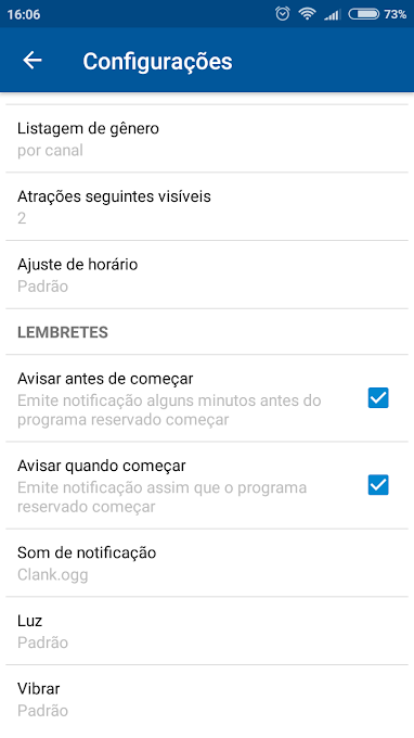 Configurações de lembrete