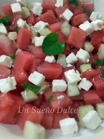 Ensalada de sandía, queso feta y pepino