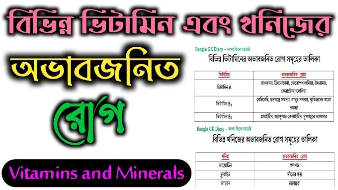 বিভিন্ন ভিটামিন এবং খনিজের অভাবজনিত রোগ সমূহের তালিকা - List of Diseases Caused by Deficiency of Vitamins and Minerals PDF in Bengali