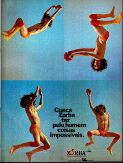 propaganda cueca Zorba - 1973.  Moda anos 70; propaganda anos 70; história da década de 70; reclames anos 70; brazil in the 70s; Oswaldo Hernandez 