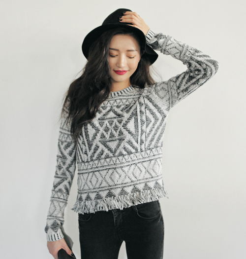 Ethnic Patterned Knit Sweater