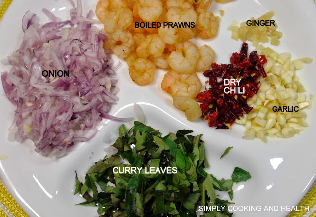 Ingredients for Spicy Shrimp stir-fry with shredded coconut
